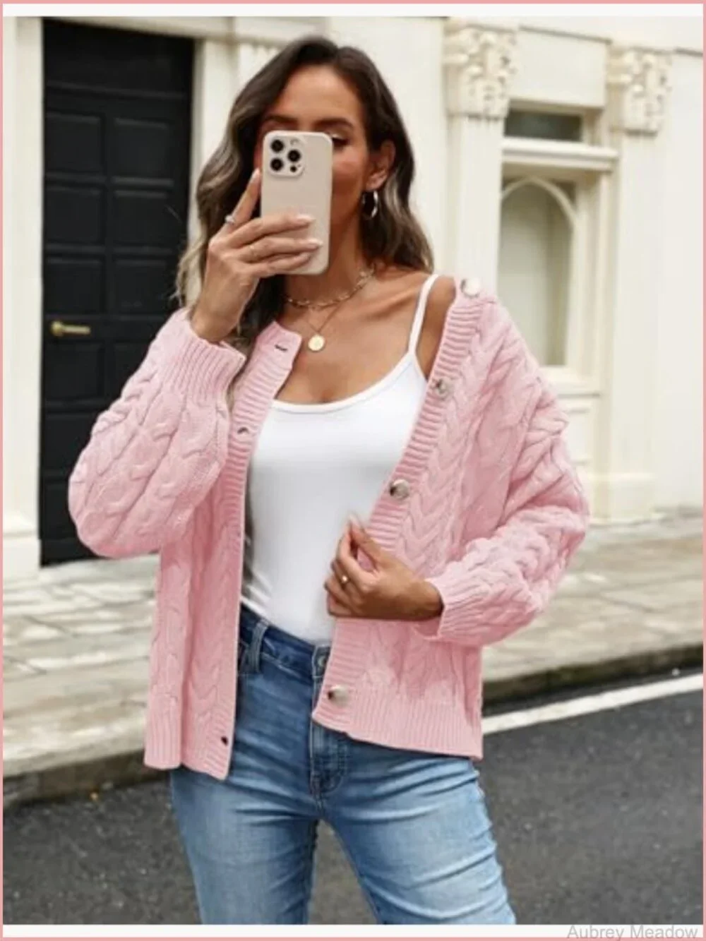 Cable Knit Button Down Cardigan Open Front Long Sleeve Coatigan